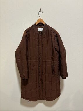 Women’s Cozy Chic Long Quilted Puffer Coat in Brown parka trench